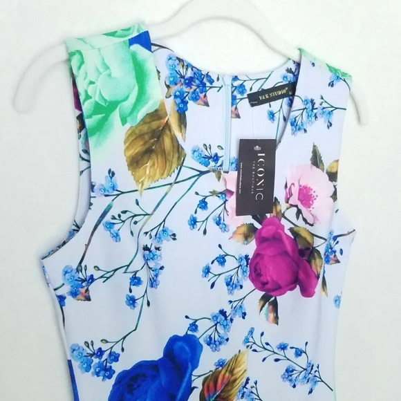 Iconic V&K Studio Floral Bodycon multicolor mini dress Women's size Medium - Picture 4 of 11